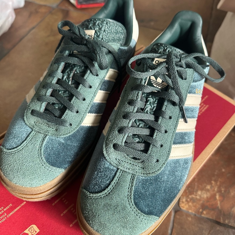 adidas Women's Teal Green and Cream Suede Sneakers